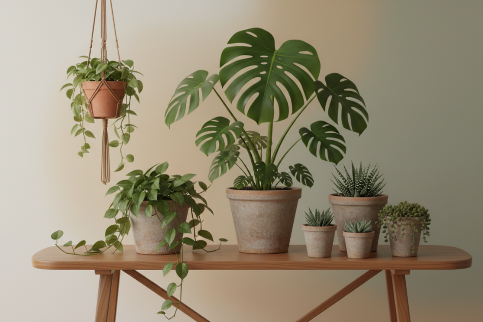 Assorted plants with earthy background
